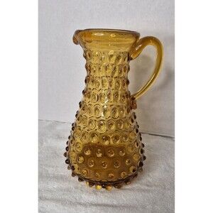 Vintage Emploi Italy Hobnail Amber Glass Pitcher D Handle Labeled